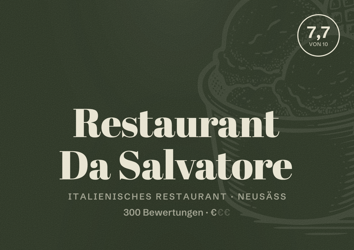Illustriertes Poster von Restaurant Da Salvatore, Italienisches Restaurant in Neusäß: Bewertung 7,7 von 10 aus 300 Bewertungen, Preisniveau €