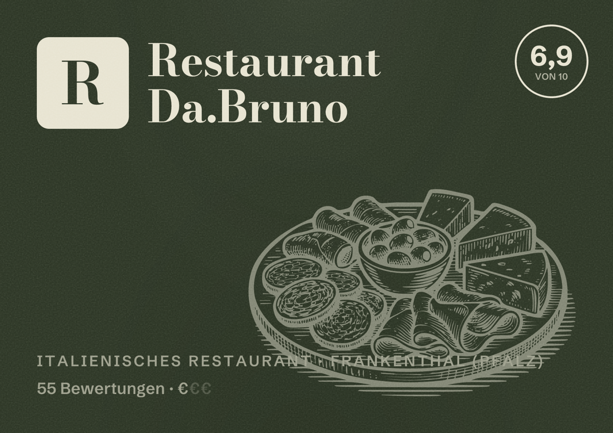 Illustriertes Poster von Restaurant Da.Bruno, Italienisches Restaurant in Frankenthal (Pfalz): Bewertung 6,9 von 10 aus 55 Bewertungen, Preisniveau €