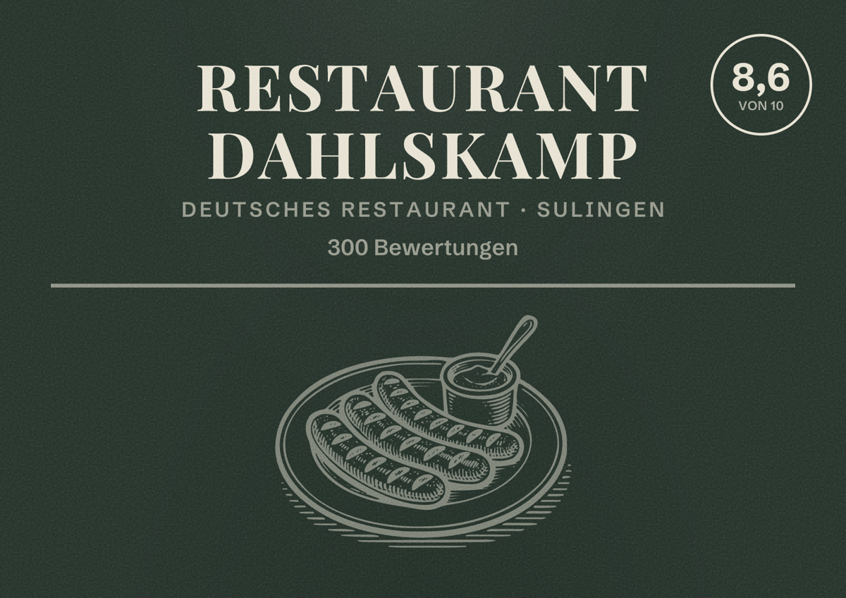 Illustriertes Poster von Restaurant Dahlskamp, Deutsches Restaurant in Sulingen: Bewertung 8,6 von 10 aus 300 Bewertungen