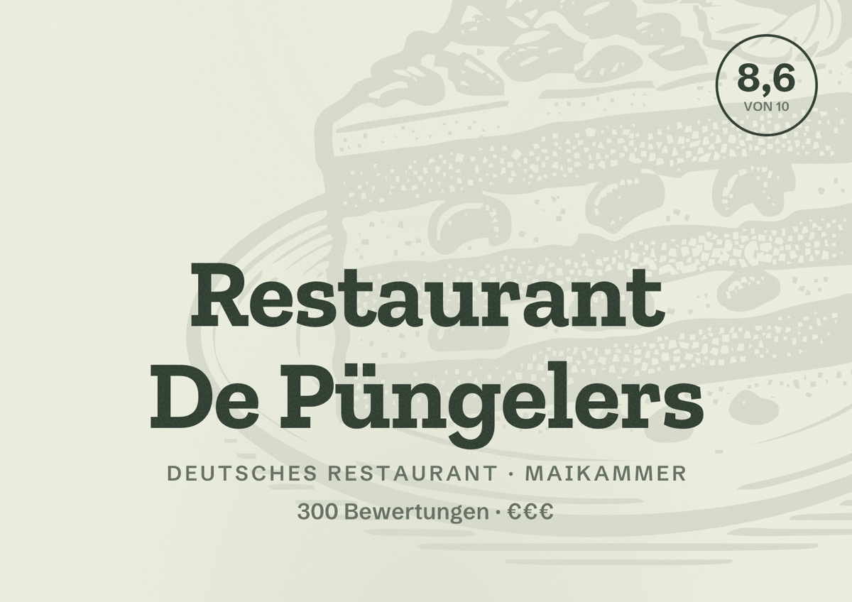 Illustriertes Poster von Restaurant De Püngelers, Deutsches Restaurant in Maikammer: Bewertung 8,6 von 10 aus 300 Bewertungen, Preisniveau €€€