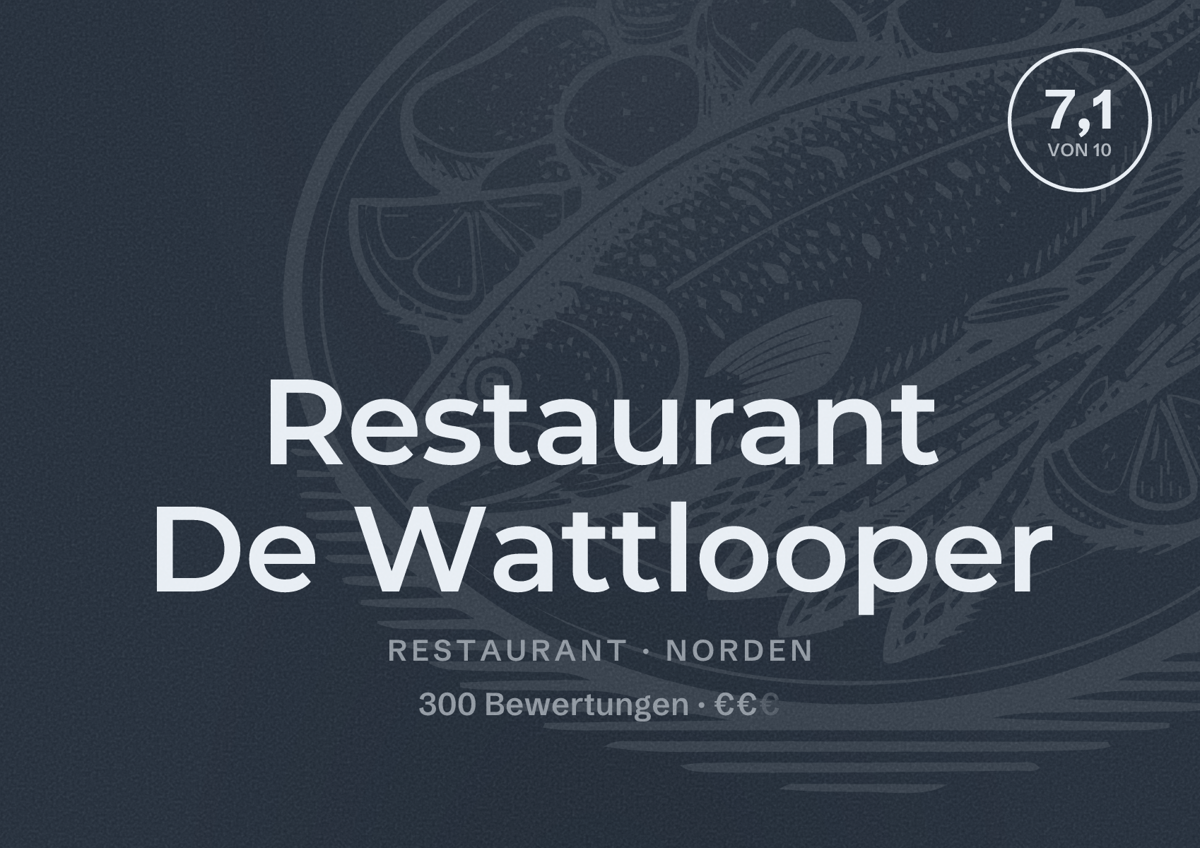 Illustriertes Poster von Restaurant De Wattlooper, Restaurant in Norden: Bewertung 7,1 von 10 aus 300 Bewertungen, Preisniveau €€