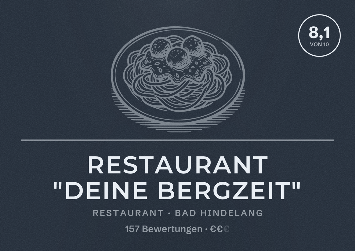 Illustriertes Poster von Restaurant "deine Bergzeit", Restaurant in Bad Hindelang: Bewertung 8,1 von 10 aus 157 Bewertungen, Preisniveau €€