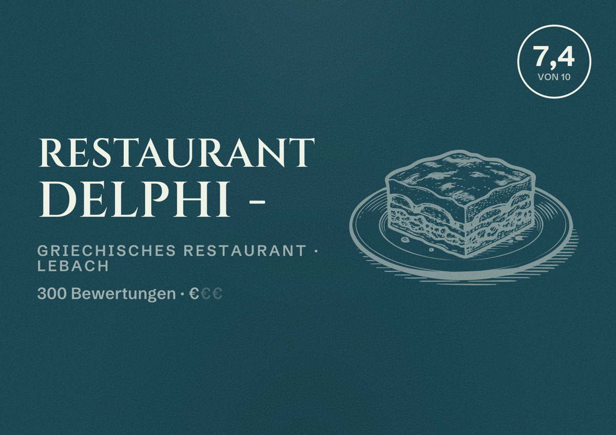 Illustriertes Poster von Restaurant Delphi -, Griechisches Restaurant in Lebach: Bewertung 7,4 von 10 aus 300 Bewertungen, Preisniveau €