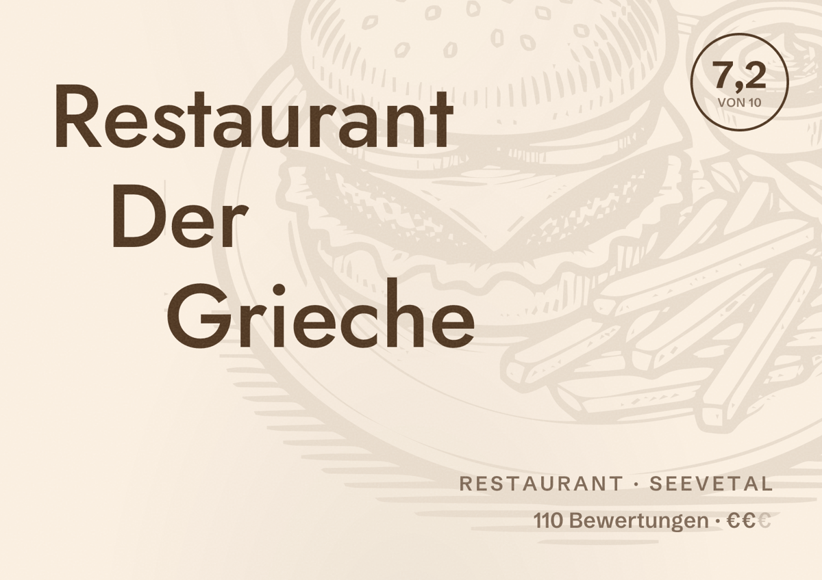 Illustriertes Poster von Restaurant Der Grieche, Restaurant in Seevetal: Bewertung 7,2 von 10 aus 110 Bewertungen, Preisniveau €€