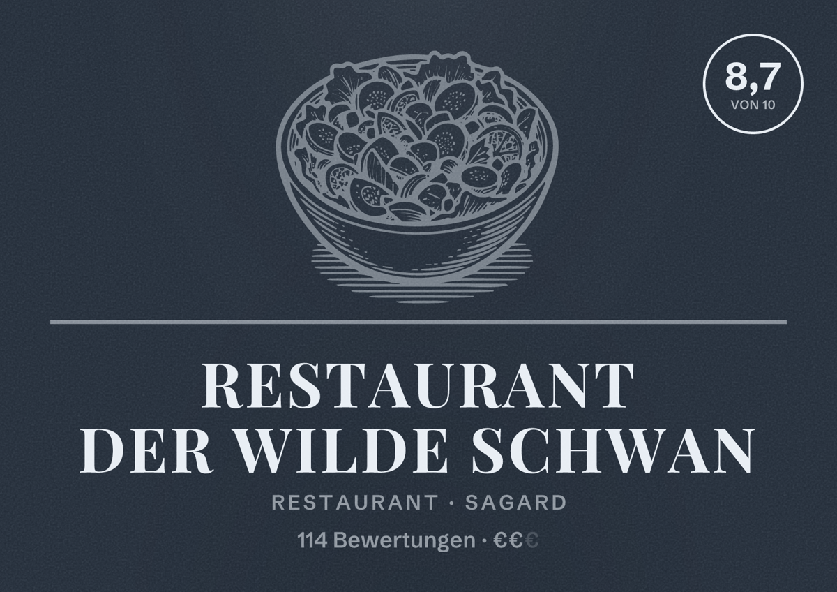 Illustriertes Poster von Restaurant Der Wilde Schwan, Restaurant in Sagard: Bewertung 8,7 von 10 aus 114 Bewertungen, Preisniveau €€