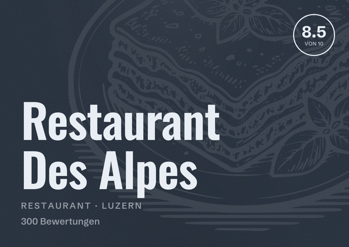 Illustriertes Poster von Restaurant Des Alpes, Restaurant in Luzern: Bewertung 8.5 von 10 aus 300 Bewertungen