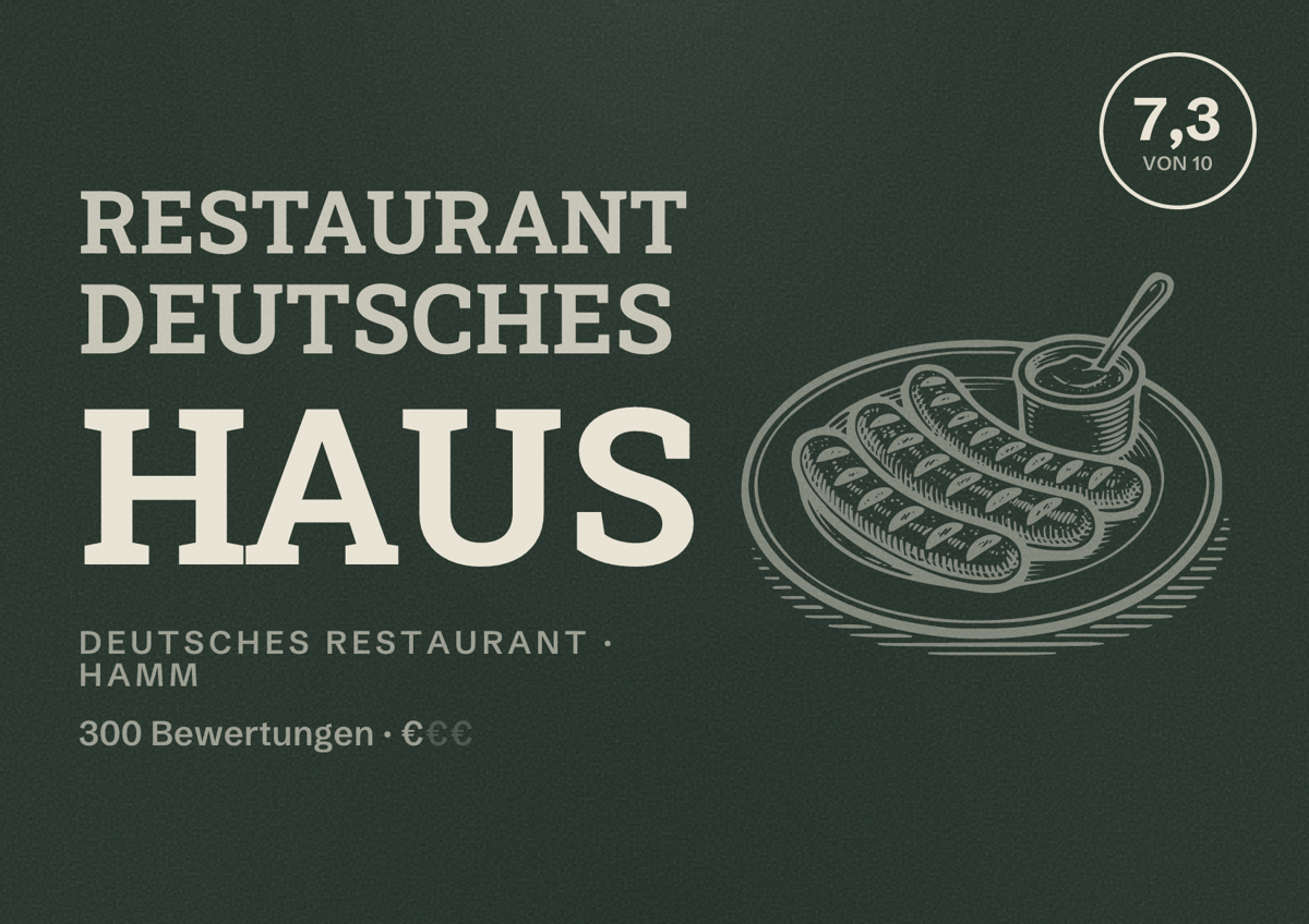 Illustriertes Poster von Restaurant Deutsches Haus, Deutsches Restaurant in Hamm: Bewertung 7,3 von 10 aus 300 Bewertungen, Preisniveau €
