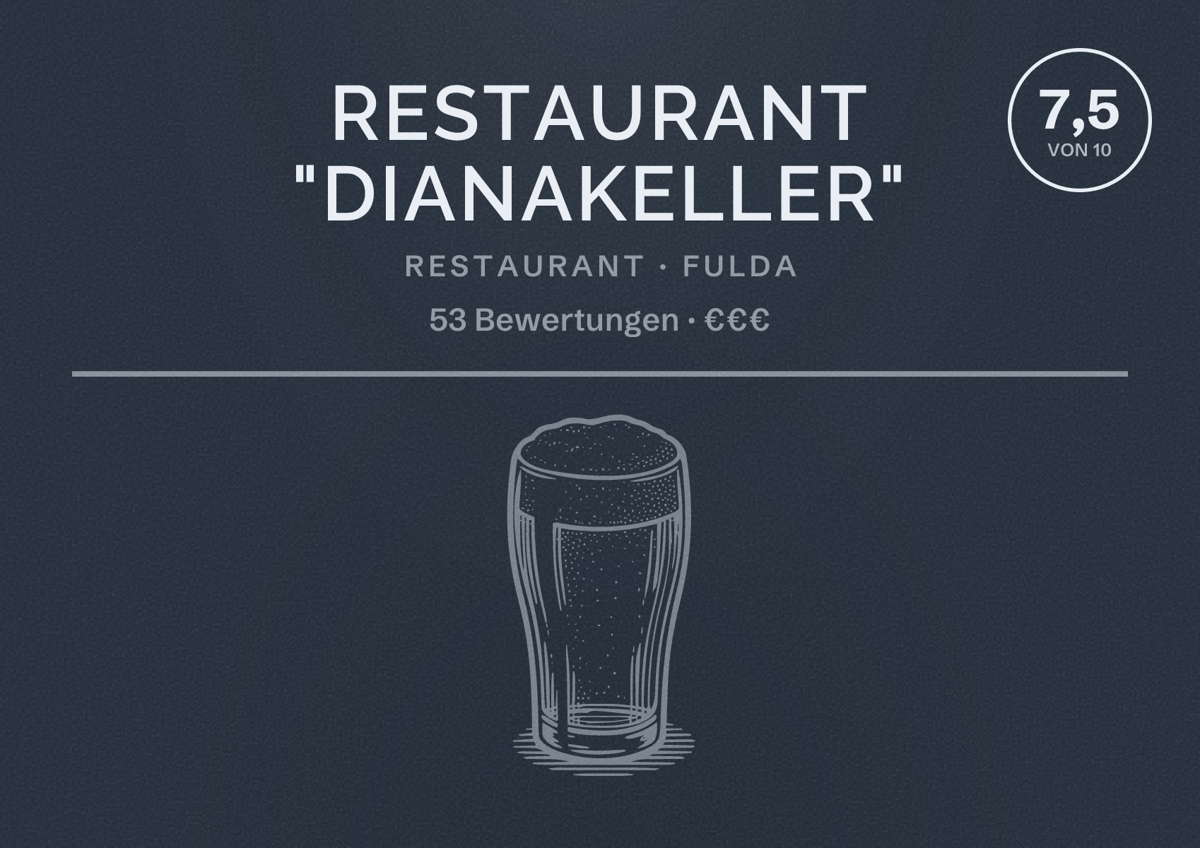 Illustriertes Poster von Restaurant "Dianakeller", Restaurant in Fulda: Bewertung 7,5 von 10 aus 53 Bewertungen, Preisniveau €€€
