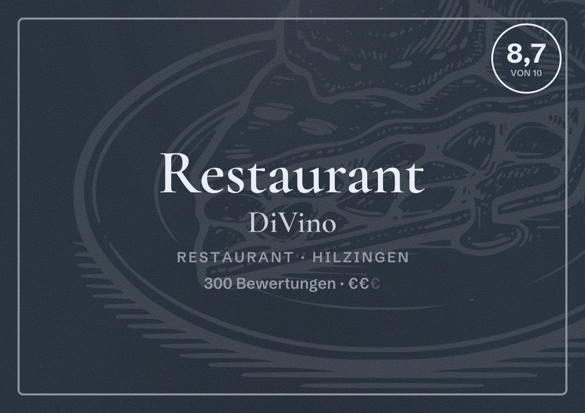 Illustriertes Poster von Restaurant DiVino, Restaurant in Hilzingen: Bewertung 8,7 von 10 aus 300 Bewertungen, Preisniveau €€