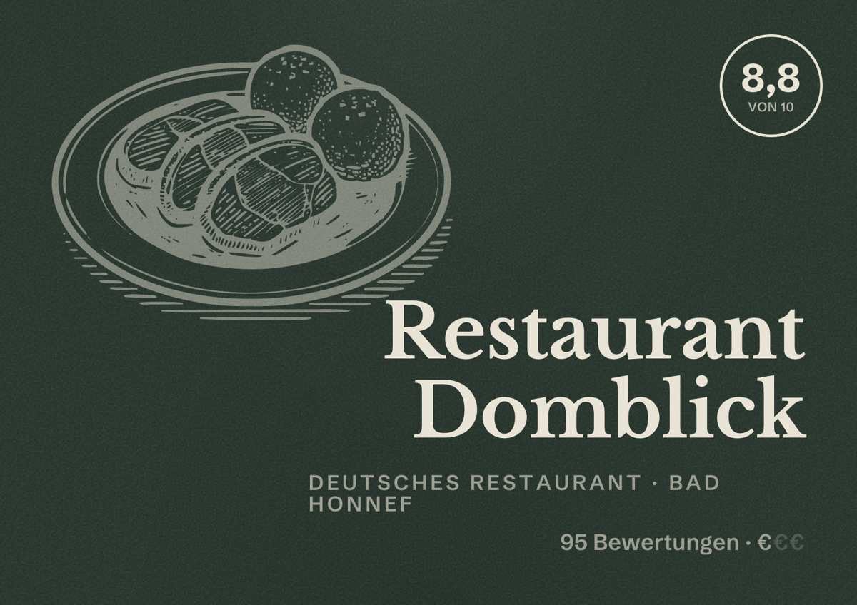 Illustriertes Poster von Restaurant Domblick, Deutsches Restaurant in Bad Honnef: Bewertung 8,8 von 10 aus 95 Bewertungen, Preisniveau €