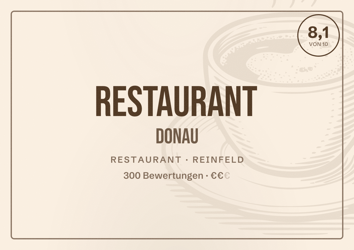 Illustriertes Poster von Restaurant Donau, Restaurant in Reinfeld: Bewertung 8,1 von 10 aus 300 Bewertungen, Preisniveau €€