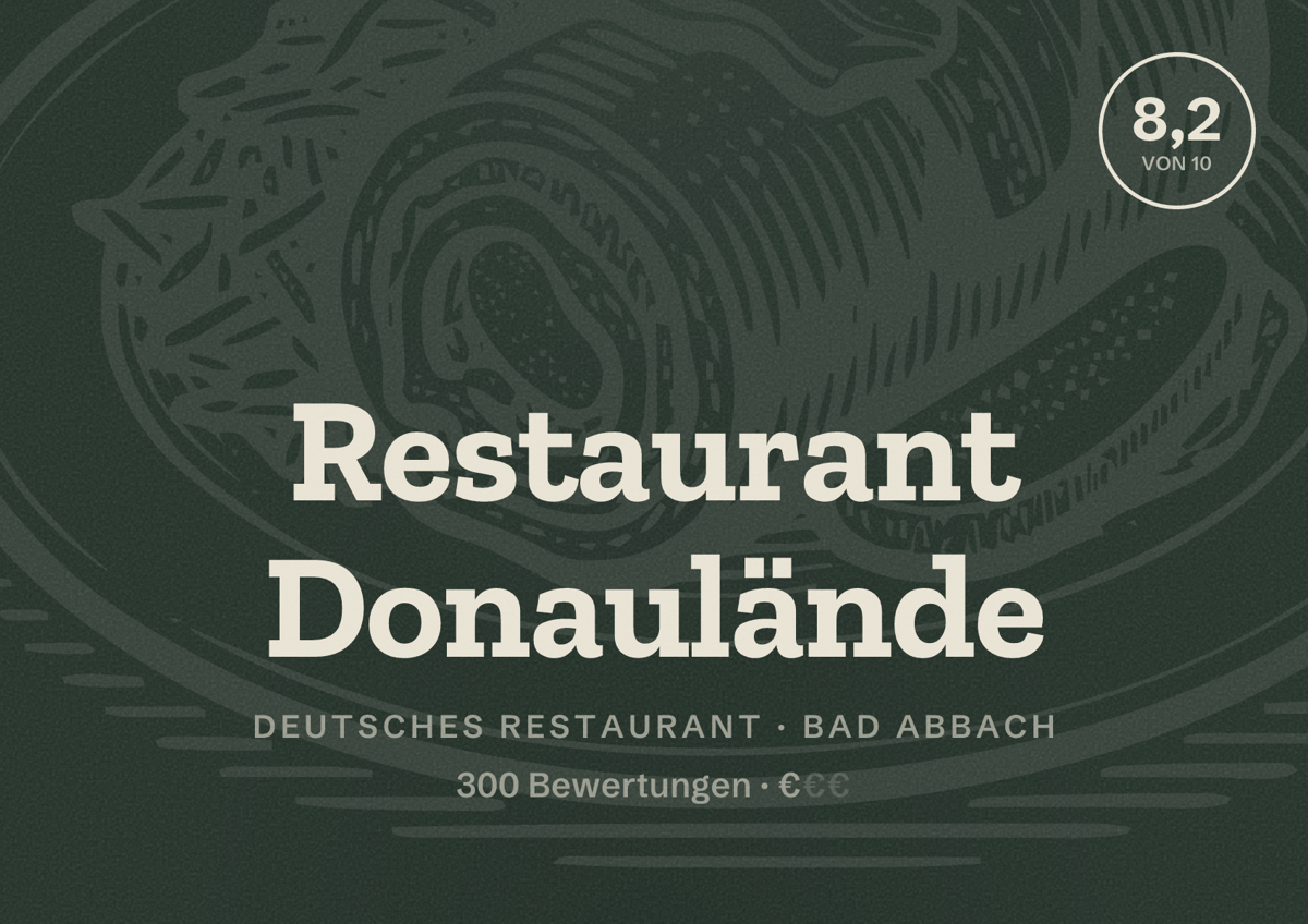 Illustriertes Poster von Restaurant Donaulände, Deutsches Restaurant in Bad Abbach: Bewertung 8,2 von 10 aus 300 Bewertungen, Preisniveau €