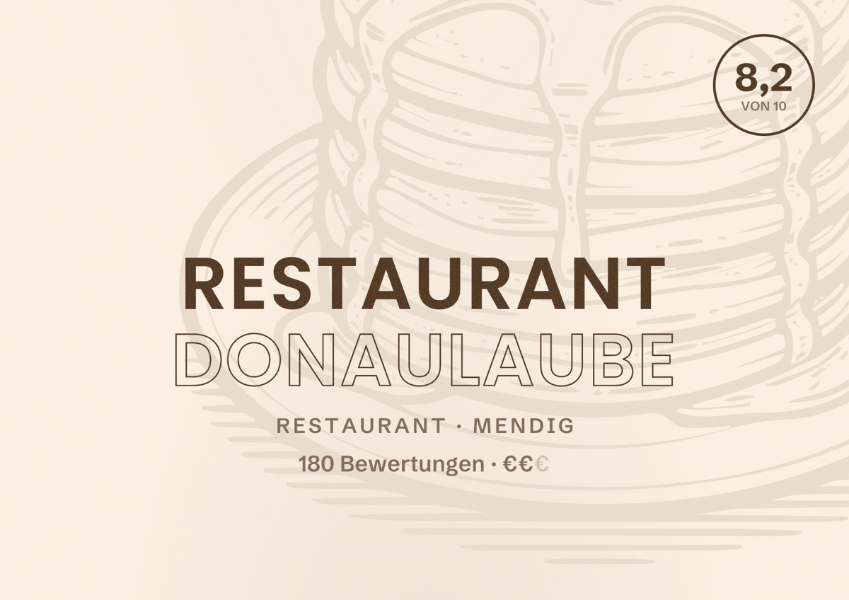 Illustriertes Poster von Restaurant Donaulaube, Restaurant in Mendig: Bewertung 8,2 von 10 aus 180 Bewertungen, Preisniveau €€
