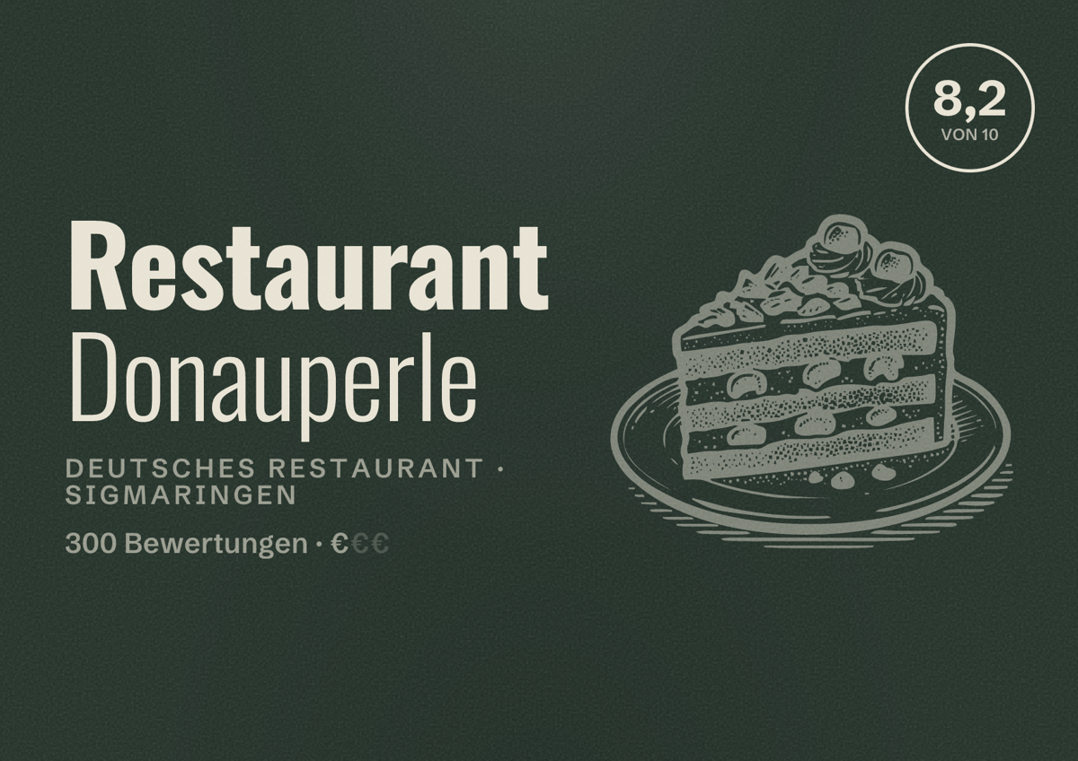 Illustriertes Poster von Restaurant Donauperle, Deutsches Restaurant in Sigmaringen: Bewertung 8,2 von 10 aus 300 Bewertungen, Preisniveau €