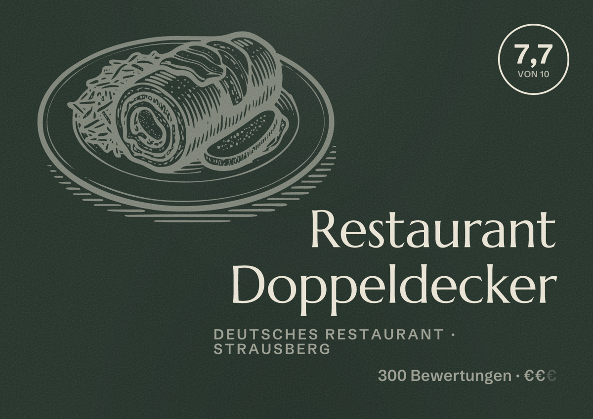 Illustriertes Poster von Restaurant Doppeldecker, Deutsches Restaurant in Strausberg: Bewertung 7,7 von 10 aus 300 Bewertungen, Preisniveau €€