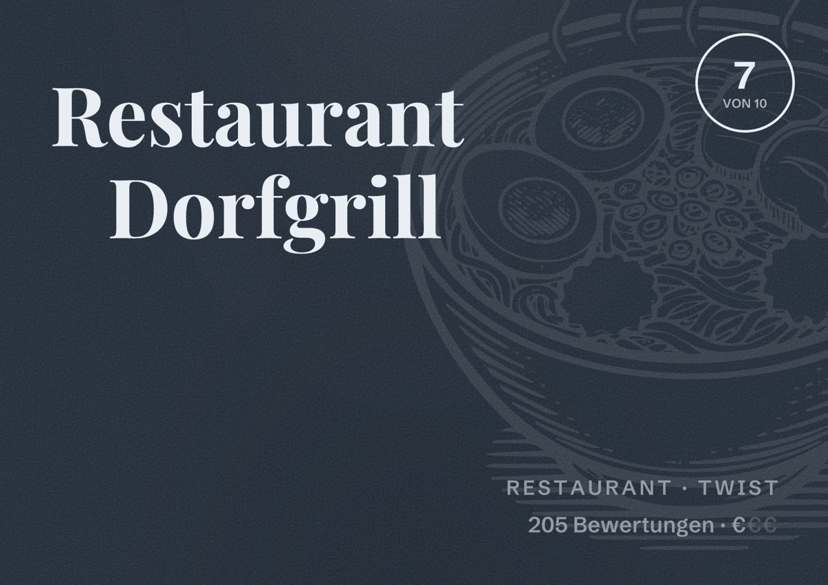Illustriertes Poster von Restaurant Dorfgrill, Restaurant in Twist: Bewertung 7 von 10 aus 205 Bewertungen, Preisniveau €