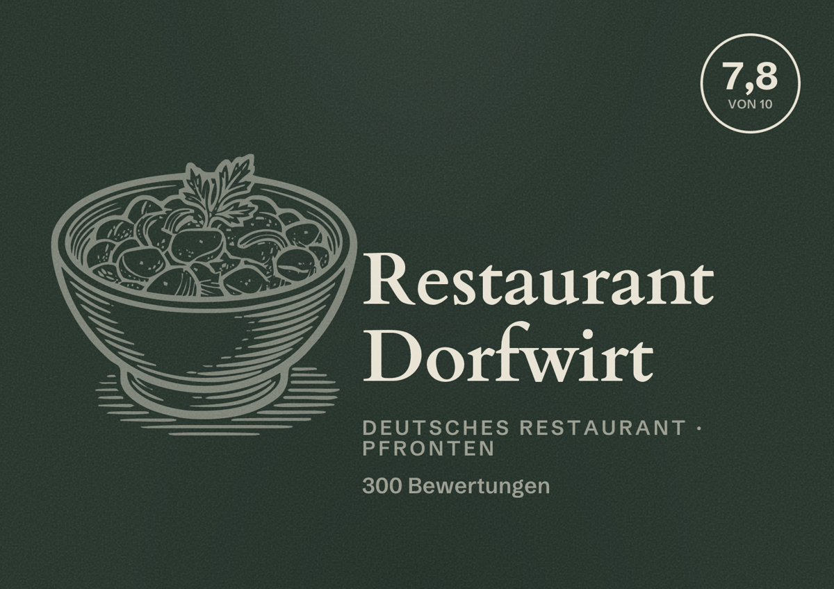 Illustriertes Poster von Restaurant Dorfwirt, Deutsches Restaurant in Pfronten: Bewertung 7,8 von 10 aus 300 Bewertungen