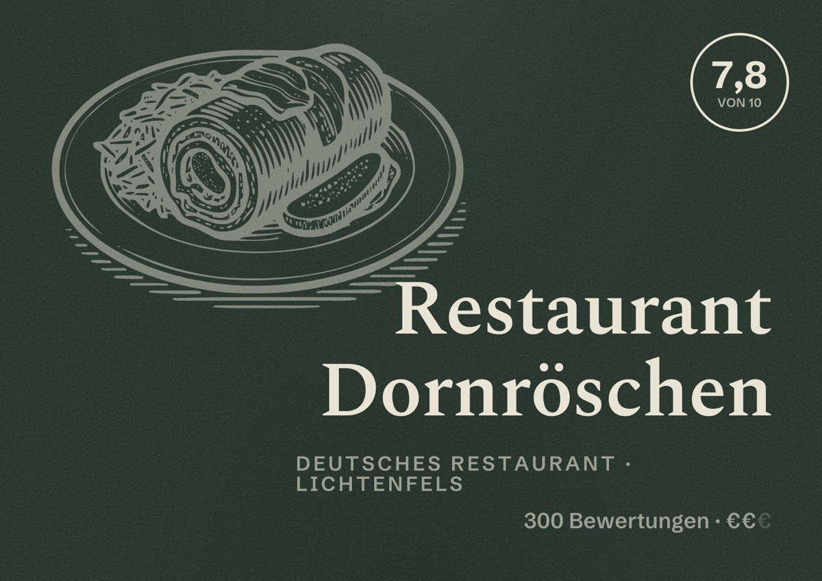Illustriertes Poster von Restaurant Dornröschen, Deutsches Restaurant in Lichtenfels: Bewertung 7,8 von 10 aus 300 Bewertungen, Preisniveau €€