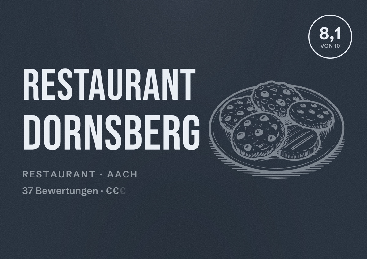 Illustriertes Poster von Restaurant Dornsberg, Restaurant in Aach: Bewertung 8,1 von 10 aus 37 Bewertungen, Preisniveau €€