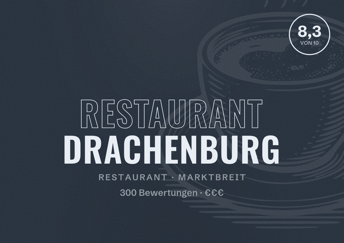 Illustriertes Poster von Restaurant Drachenburg, Restaurant in Marktbreit: Bewertung 8,3 von 10 aus 300 Bewertungen, Preisniveau €€€