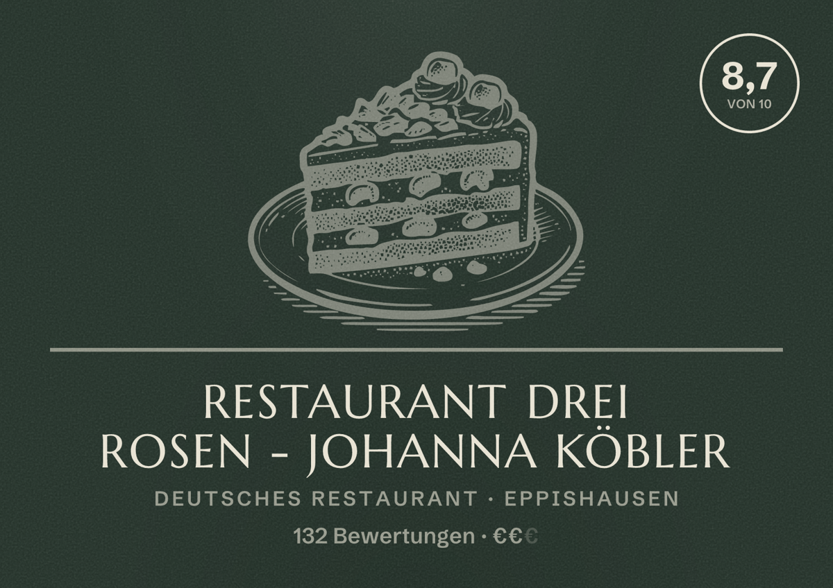 Illustriertes Poster von Restaurant Drei Rosen - Johanna Köbler, Deutsches Restaurant in Eppishausen: Bewertung 8,7 von 10 aus 132 Bewertungen, Preisniveau €€