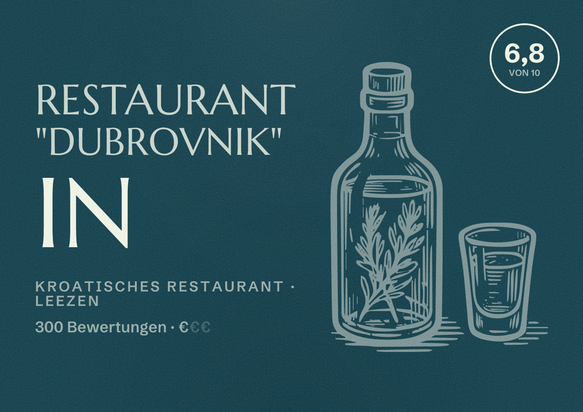 Illustriertes Poster von Restaurant "Dubrovnik" in, Kroatisches Restaurant in Leezen: Bewertung 6,8 von 10 aus 300 Bewertungen, Preisniveau €