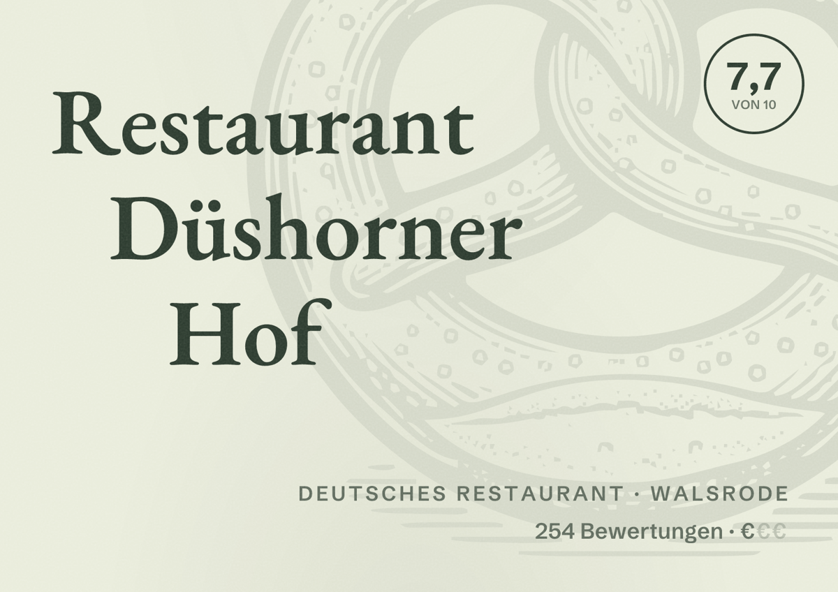 Illustriertes Poster von Restaurant Düshorner Hof, Deutsches Restaurant in Walsrode: Bewertung 7,7 von 10 aus 254 Bewertungen, Preisniveau €