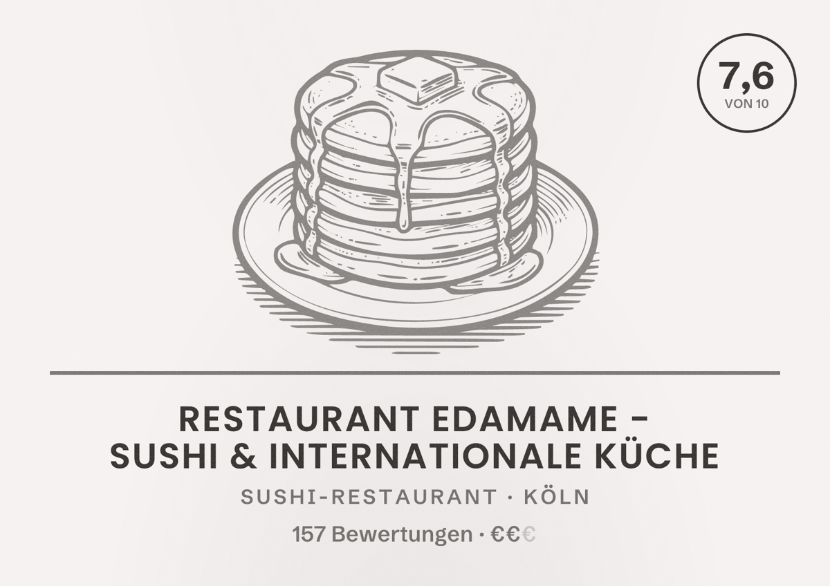 Illustriertes Poster von Restaurant EDAMAME - Sushi & Internationale Küche, Sushi-Restaurant in Köln: Bewertung 7,6 von 10 aus 157 Bewertungen, Preisniveau €€