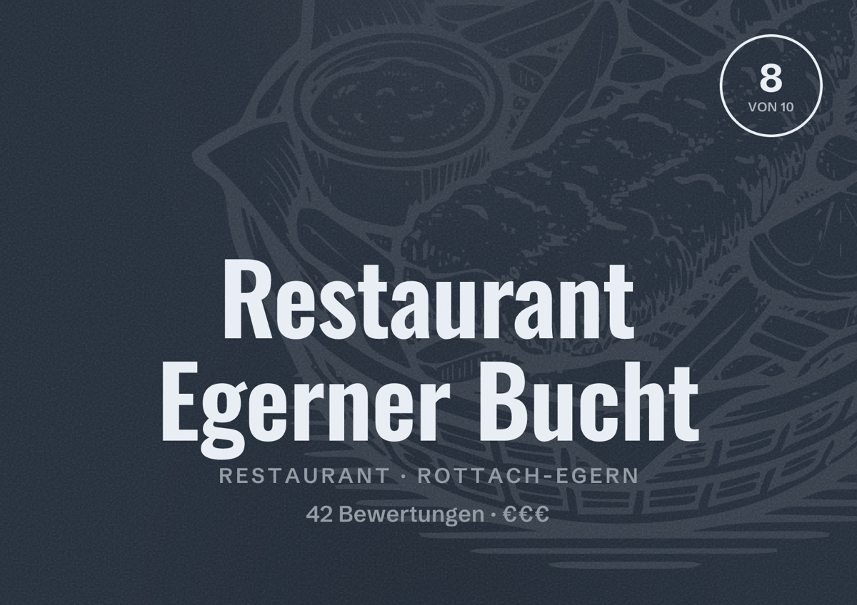 Illustriertes Poster von Restaurant Egerner Bucht, Restaurant in Rottach-Egern: Bewertung 8 von 10 aus 42 Bewertungen, Preisniveau €€€