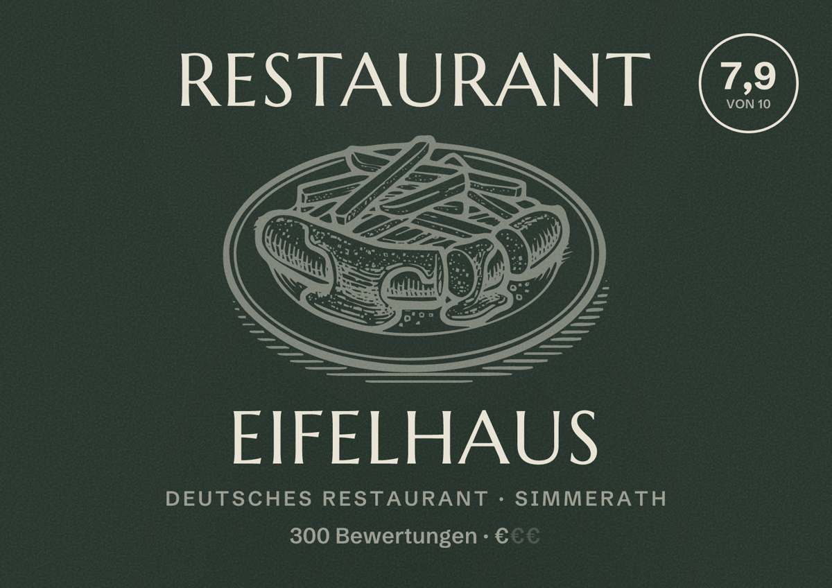 Illustriertes Poster von Restaurant Eifelhaus, Deutsches Restaurant in Simmerath: Bewertung 7,9 von 10 aus 300 Bewertungen, Preisniveau €