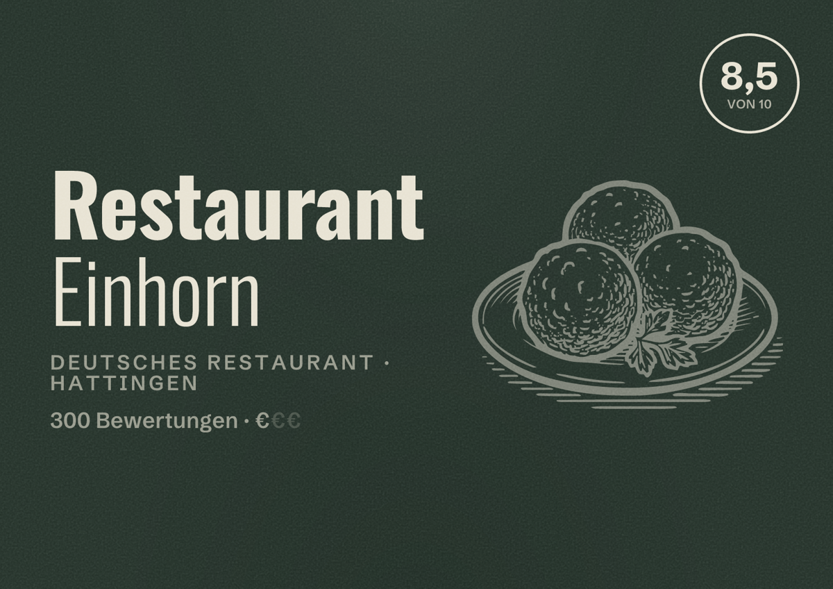 Illustriertes Poster von Restaurant Einhorn, Deutsches Restaurant in Hattingen: Bewertung 8,5 von 10 aus 300 Bewertungen, Preisniveau €