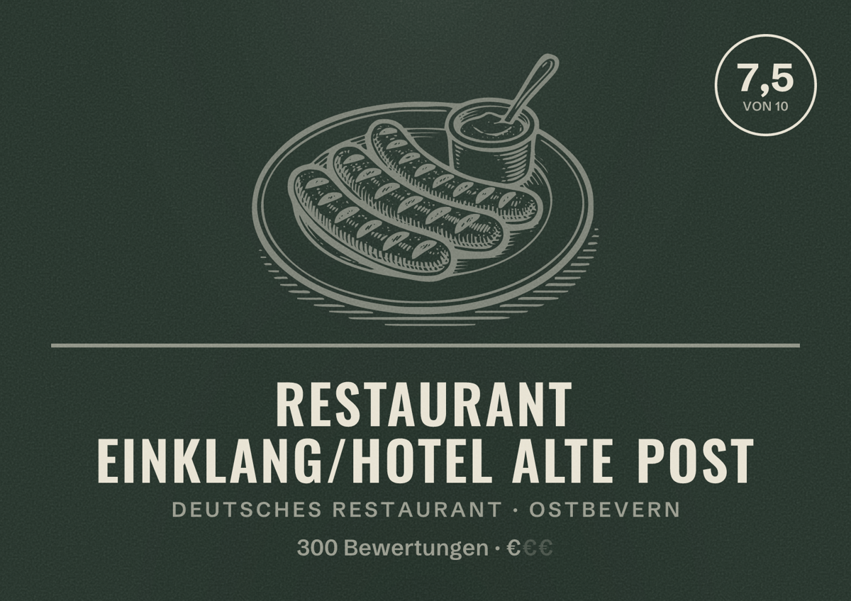 Illustriertes Poster von Restaurant Einklang/Hotel Alte Post, Deutsches Restaurant in Ostbevern: Bewertung 7,5 von 10 aus 300 Bewertungen, Preisniveau €