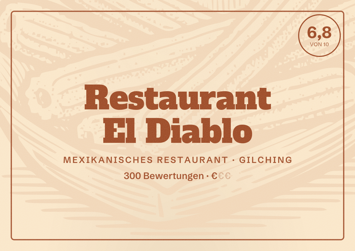Illustriertes Poster von Restaurant El Diablo, Mexikanisches Restaurant in Gilching: Bewertung 6,8 von 10 aus 300 Bewertungen, Preisniveau €