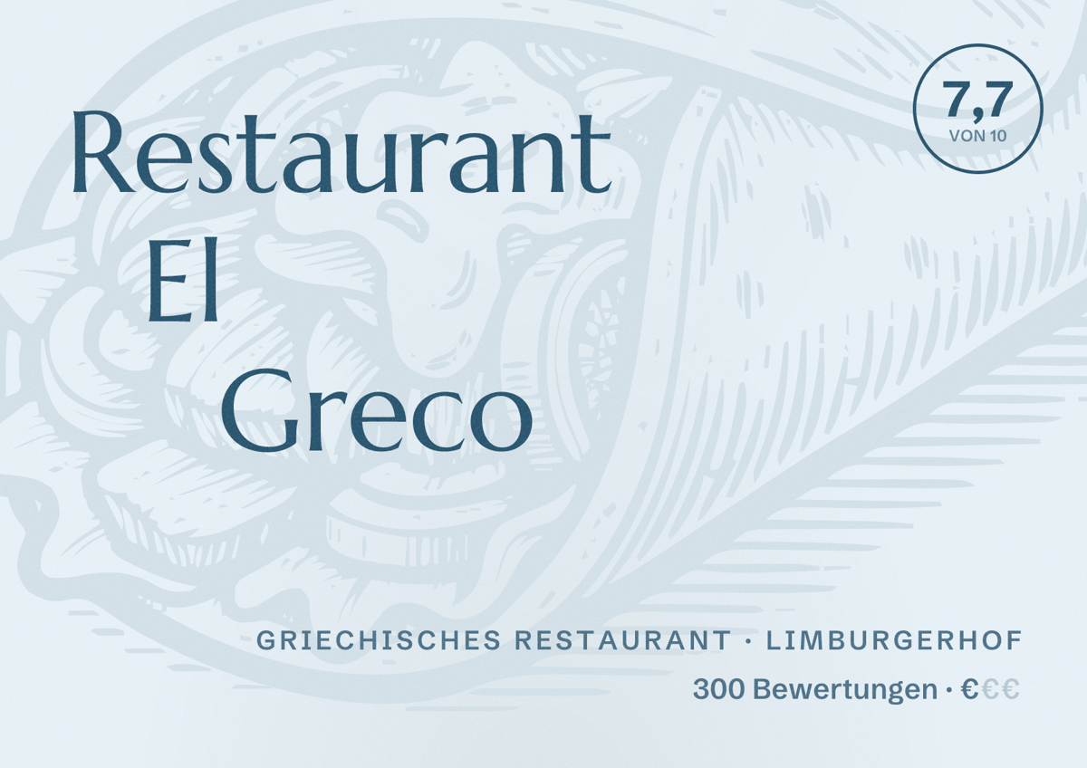 Illustriertes Poster von Restaurant El Greco, Griechisches Restaurant in Limburgerhof: Bewertung 7,7 von 10 aus 300 Bewertungen, Preisniveau €