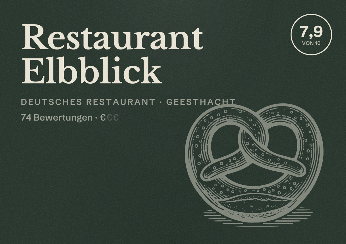 Illustriertes Poster von Restaurant Elbblick, Deutsches Restaurant in Geesthacht: Bewertung 7,9 von 10 aus 74 Bewertungen, Preisniveau €