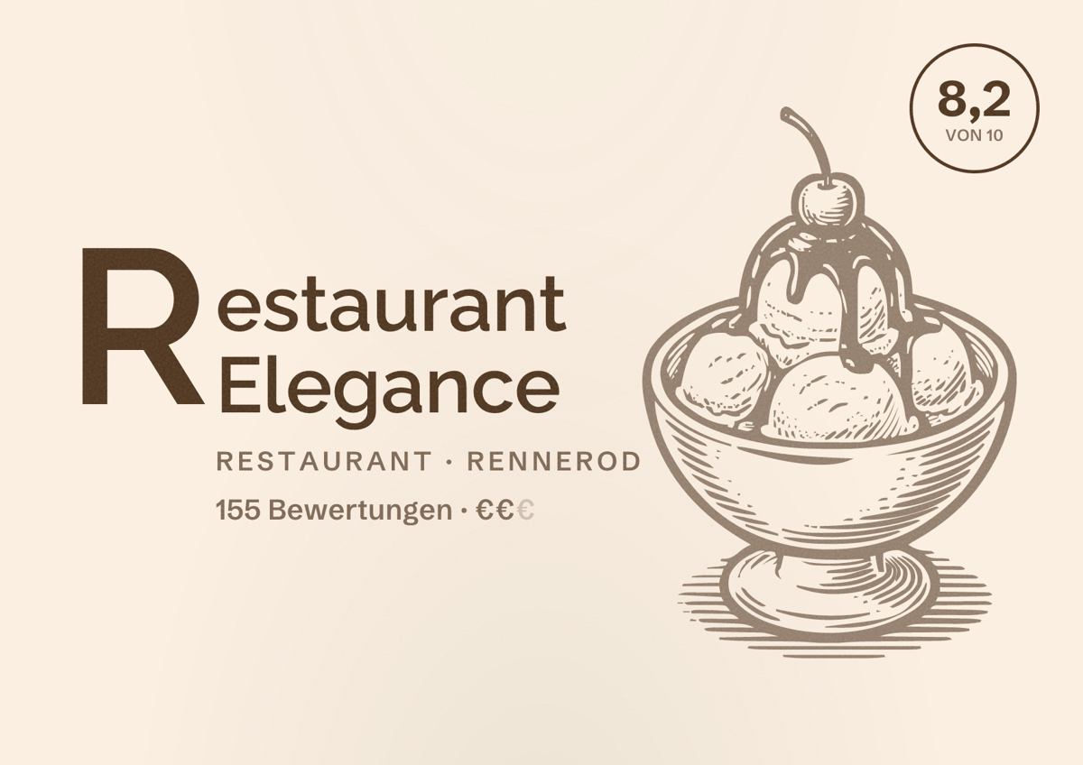 Illustriertes Poster von Restaurant Elegance, Restaurant in Rennerod: Bewertung 8,2 von 10 aus 155 Bewertungen, Preisniveau €€