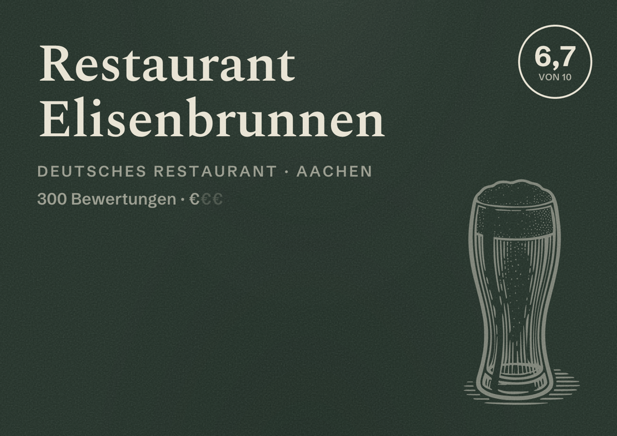 Illustriertes Poster von Restaurant Elisenbrunnen, Deutsches Restaurant in Aachen: Bewertung 6,7 von 10 aus 300 Bewertungen, Preisniveau €