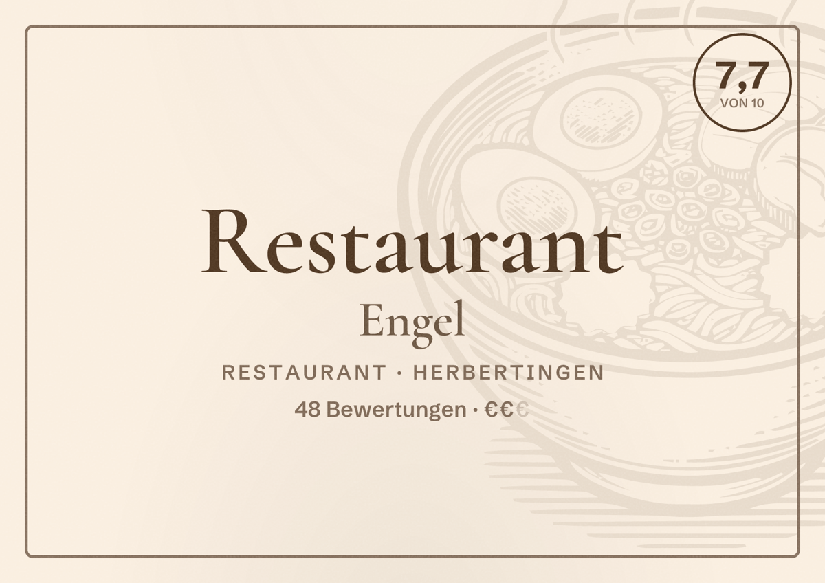 Illustriertes Poster von Restaurant Engel, Restaurant in Herbertingen: Bewertung 7,7 von 10 aus 48 Bewertungen, Preisniveau €€