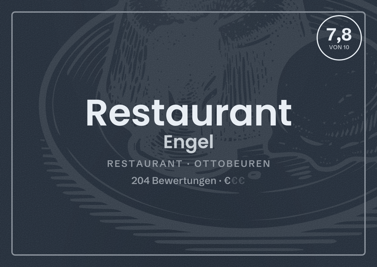 Illustriertes Poster von Restaurant Engel, Restaurant in Ottobeuren: Bewertung 7,8 von 10 aus 204 Bewertungen, Preisniveau €