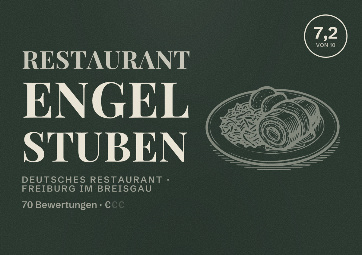 Illustriertes Poster von Restaurant Engel Stuben, Deutsches Restaurant in Freiburg im Breisgau: Bewertung 7,2 von 10 aus 70 Bewertungen, Preisniveau €