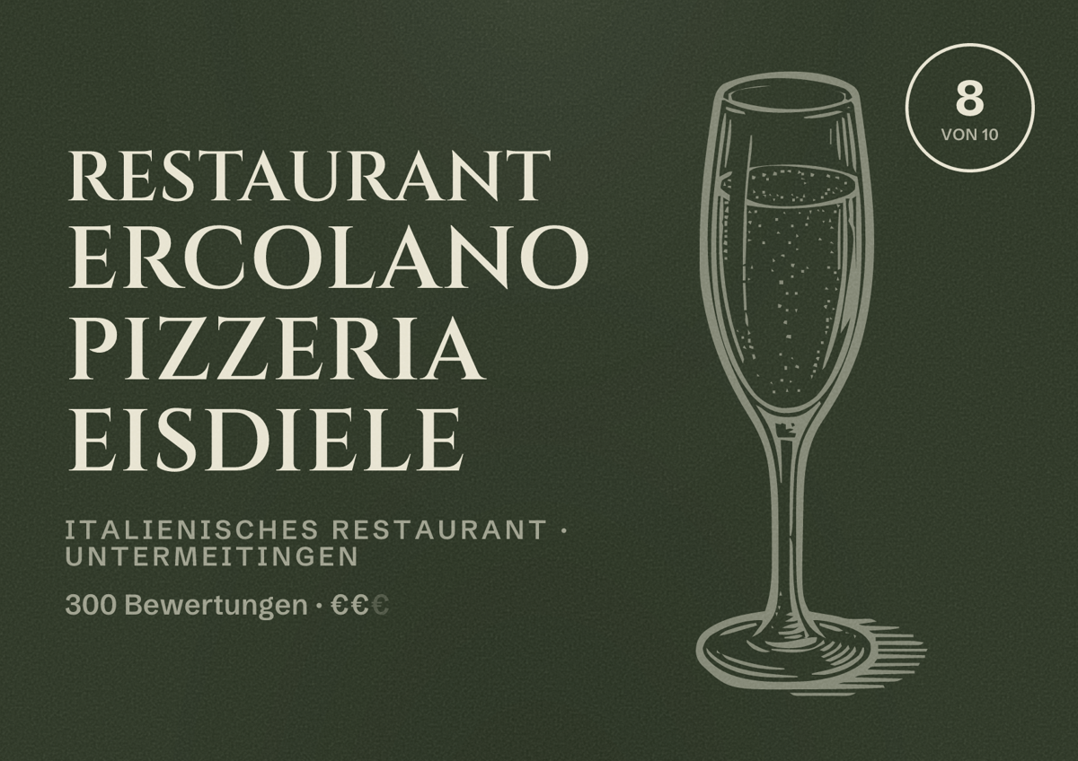 Illustriertes Poster von Restaurant Ercolano Pizzeria Eisdiele, Italienisches Restaurant in Untermeitingen: Bewertung 8 von 10 aus 300 Bewertungen, Preisniveau €€