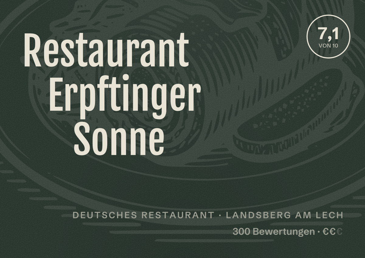 Illustriertes Poster von Restaurant Erpftinger Sonne, Deutsches Restaurant in Landsberg am Lech: Bewertung 7,1 von 10 aus 300 Bewertungen, Preisniveau €€