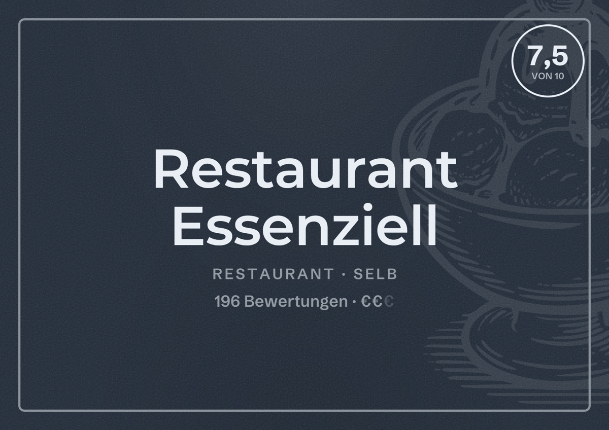 Illustriertes Poster von Restaurant Essenziell, Restaurant in Selb: Bewertung 7,5 von 10 aus 196 Bewertungen, Preisniveau €€