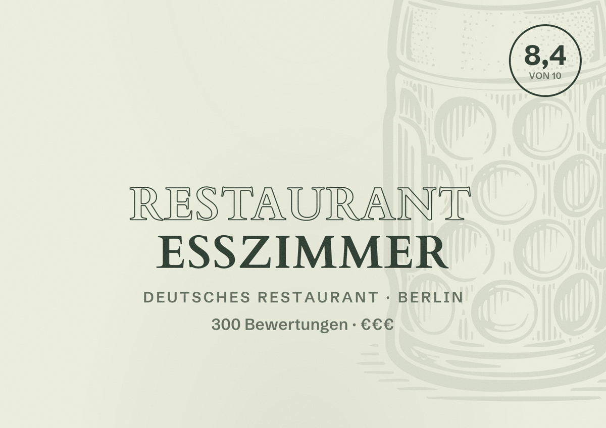 Illustriertes Poster von Restaurant Esszimmer, Deutsches Restaurant in Berlin: Bewertung 8,4 von 10 aus 300 Bewertungen, Preisniveau €€€