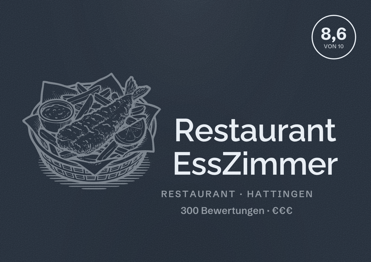 Illustriertes Poster von Restaurant EssZimmer, Restaurant in Hattingen: Bewertung 8,6 von 10 aus 300 Bewertungen, Preisniveau €€€