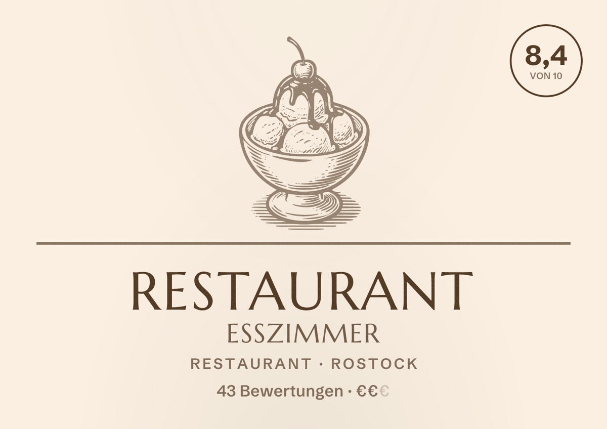 Illustriertes Poster von Restaurant Esszimmer, Restaurant in Rostock: Bewertung 8,4 von 10 aus 43 Bewertungen, Preisniveau €€