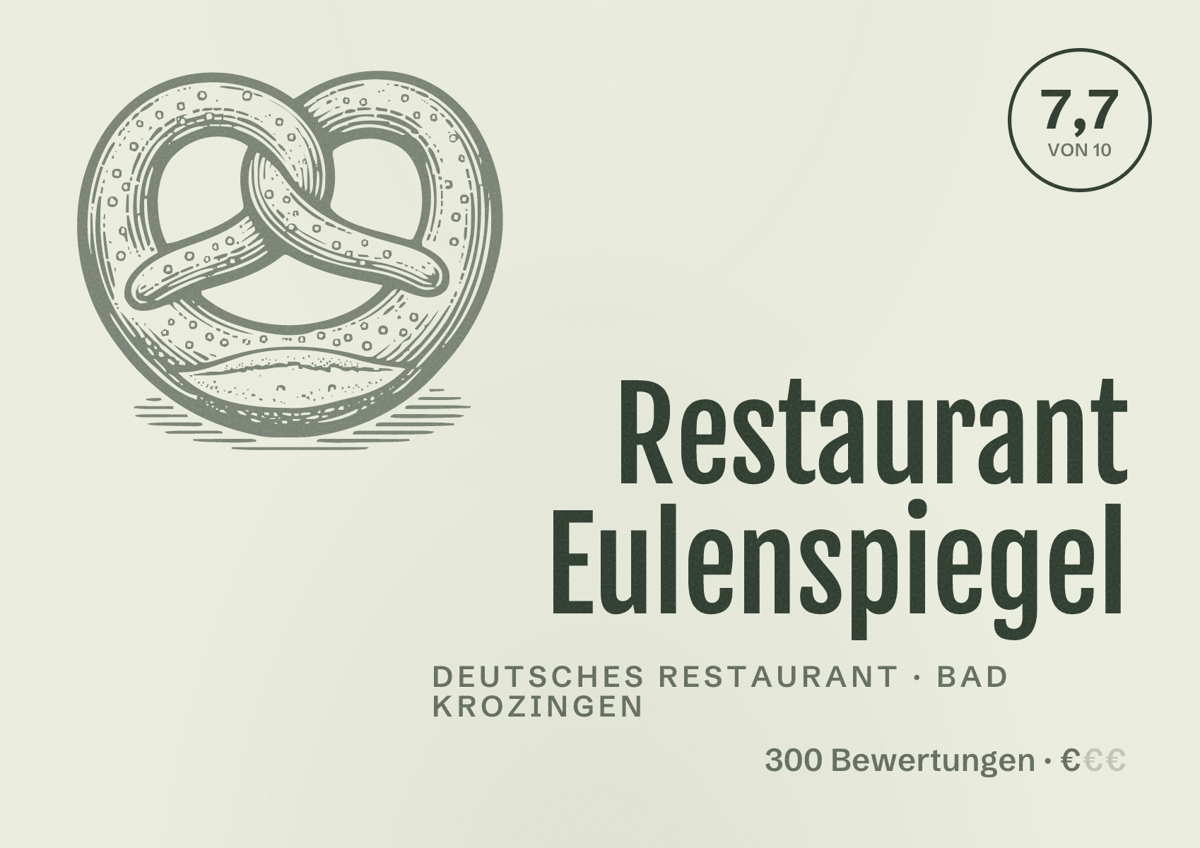 Illustriertes Poster von Restaurant Eulenspiegel, Deutsches Restaurant in Bad Krozingen: Bewertung 7,7 von 10 aus 300 Bewertungen, Preisniveau €