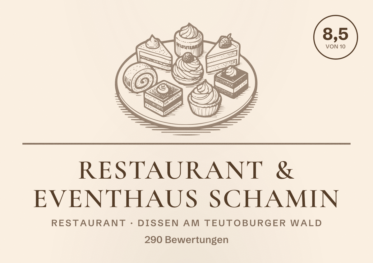 Illustriertes Poster von Restaurant & Eventhaus Schamin, Restaurant in Dissen am Teutoburger Wald: Bewertung 8,5 von 10 aus 290 Bewertungen