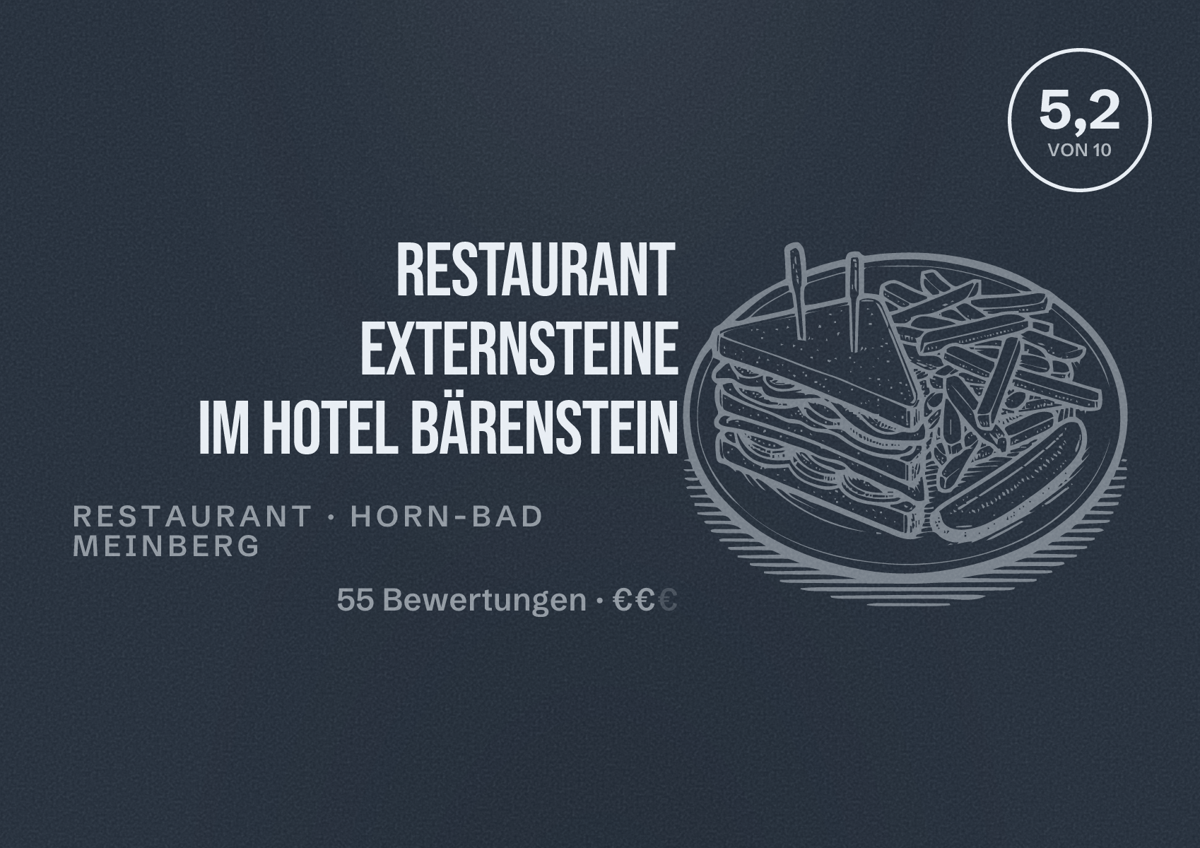 Illustriertes Poster von Restaurant Externsteine im Hotel Bärenstein, Restaurant in Horn-Bad Meinberg: Bewertung 5,2 von 10 aus 55 Bewertungen, Preisniveau €€