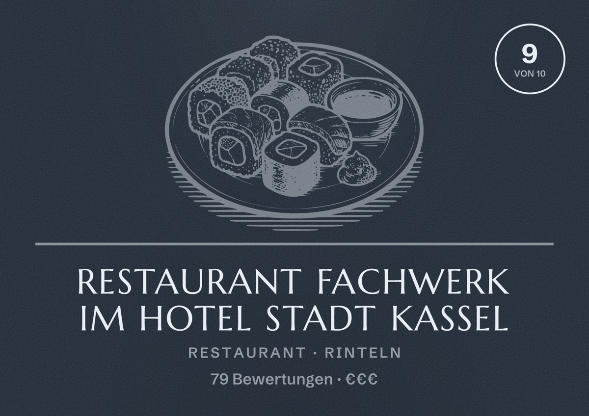 Illustriertes Poster von Restaurant FACHWERK im Hotel Stadt Kassel, Restaurant in Rinteln: Bewertung 9 von 10 aus 79 Bewertungen, Preisniveau €€€